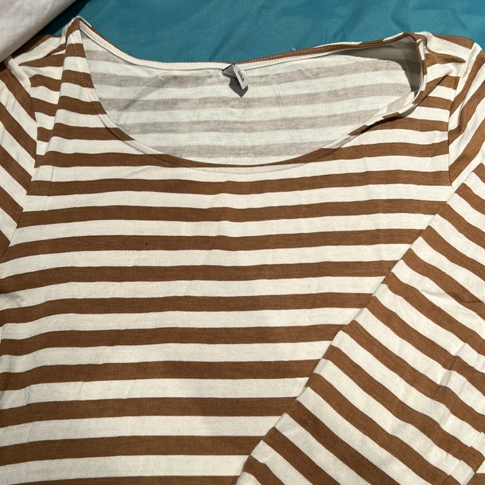 3/4 sleeve crew neck striped dress, mid length